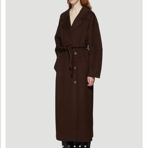 Nanushka Loane Espresso Double silk wool blend Tube Belt Maxi Coat